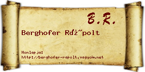 Berghofer Rápolt névjegykártya